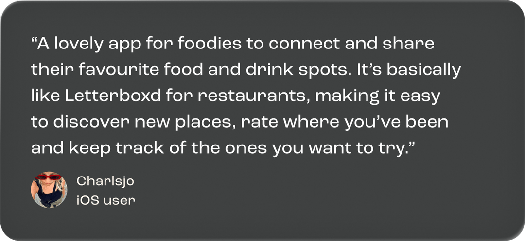 Customer review card for Appetite dining app